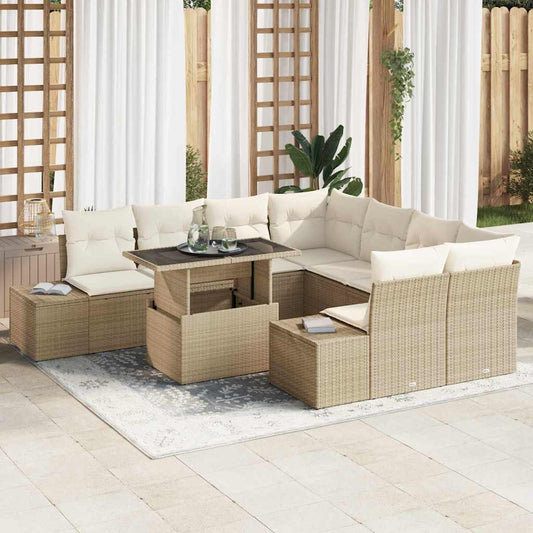 Garten-Sofa-Set mit Kissen 9 pcs Beige, Creme 100 x 55 x 73 cm