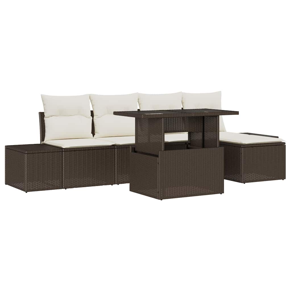 Garten-Sofa-Set mit Speicher 6 pcs Braun Poly Rattan