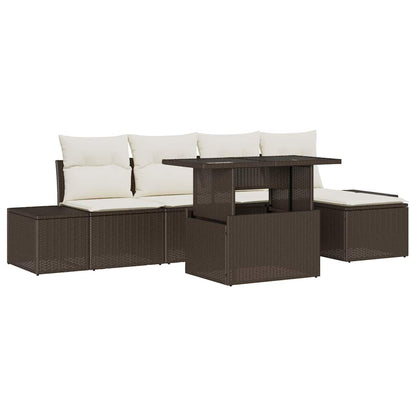 Garten-Sofa-Set mit Speicher 6 pcs Braun Poly Rattan