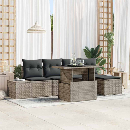 Garten-Sofa-Set mit Speicher 6 pcs Grau Poly Rattan