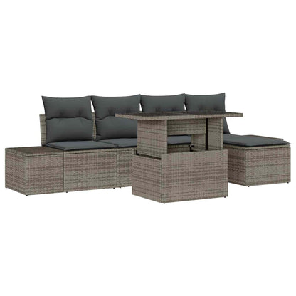 Garten-Sofa-Set mit Speicher 6 pcs Grau Poly Rattan