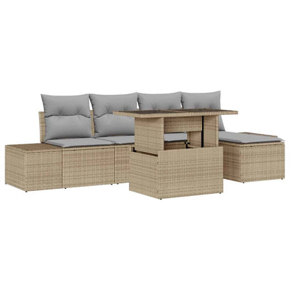 Garten-Sofa-Set mit Speicher 6 pcs Beige Poly Rattan