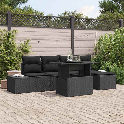 Garten-Sofa-Set mit Speicher 6 pcs Schwarz Poly Rattan