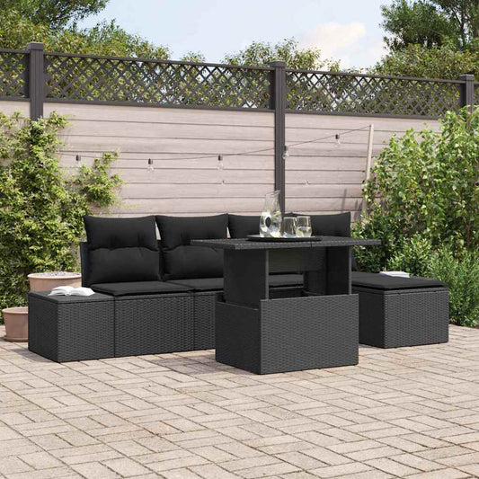 Garten-Sofa-Set mit Speicher 6 pcs Schwarz Poly Rattan