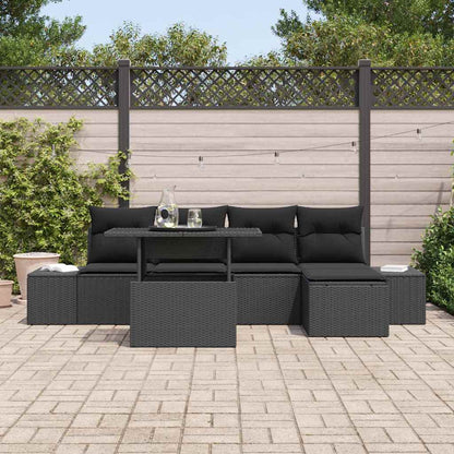 Garten-Sofa-Set mit Speicher 6 pcs Schwarz Poly Rattan