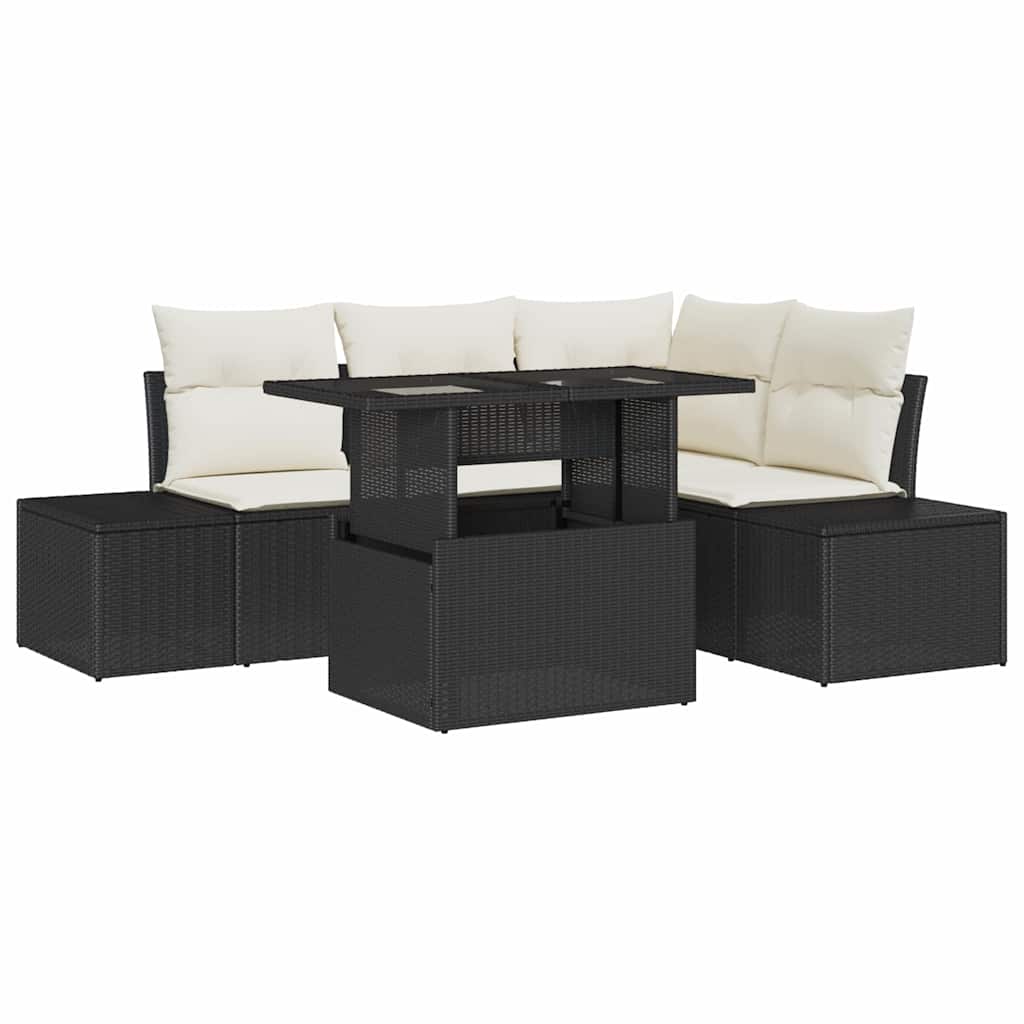 Garten-Sofa-Set mit Speicher 5 pcs Schwarz Poly Rattan