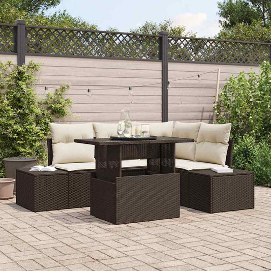 Garten-Sofa-Set mit Speicher 5 pcs Braun Poly Rattan