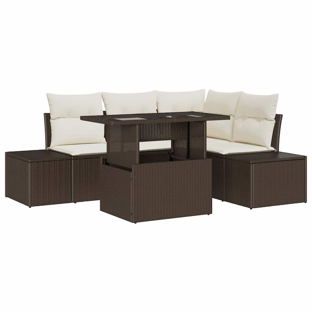 Garten-Sofa-Set mit Speicher 5 pcs Braun Poly Rattan