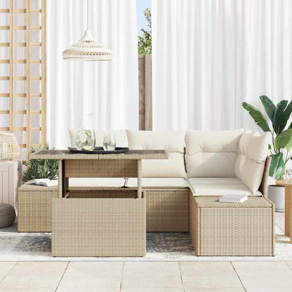 Garten-Sofa-Set mit Speicher 5 pcs Beige Poly Rattan