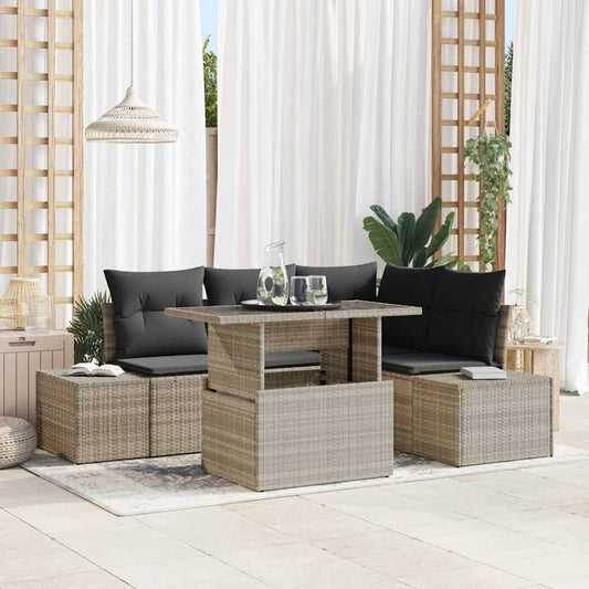 Garten-Sofa-Set mit Speicher 5 pcs Hellgrau Poly Rattan