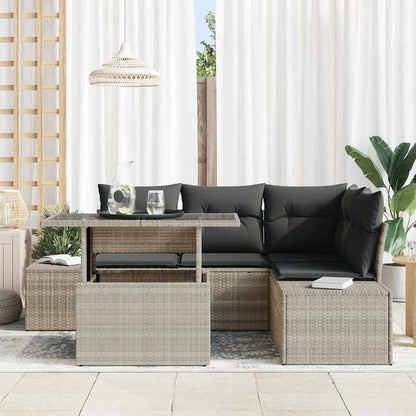 Garten-Sofa-Set mit Speicher 5 pcs Hellgrau Poly Rattan