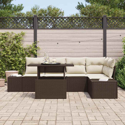 Garten-Sofa-Set mit Speicher 6 pcs Braun Poly Rattan