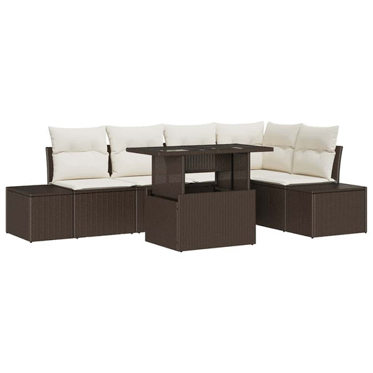 Garten-Sofa-Set mit Speicher 6 pcs Braun Poly Rattan