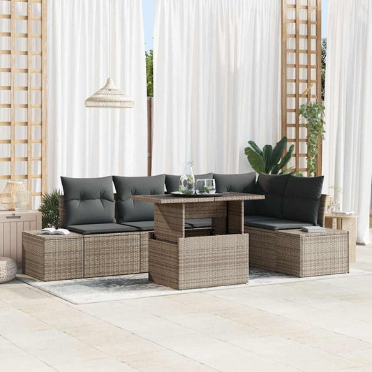 Garten-Sofa-Set mit Speicher 6 pcs Grau Poly Rattan