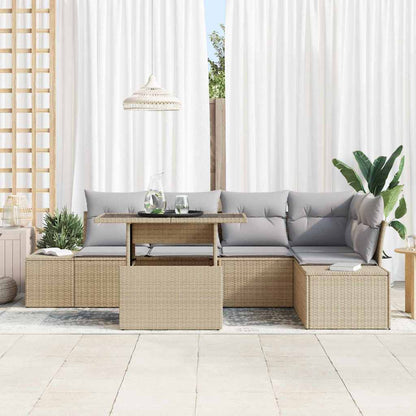 Garten-Sofa-Set mit Speicher 6 pcs Beige Poly Rattan
