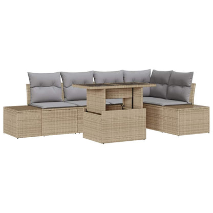 Garten-Sofa-Set mit Speicher 6 pcs Beige Poly Rattan
