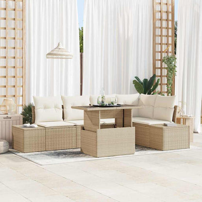 Garten-Sofa-Set mit Speicher 6 pcs Beige Poly Rattan