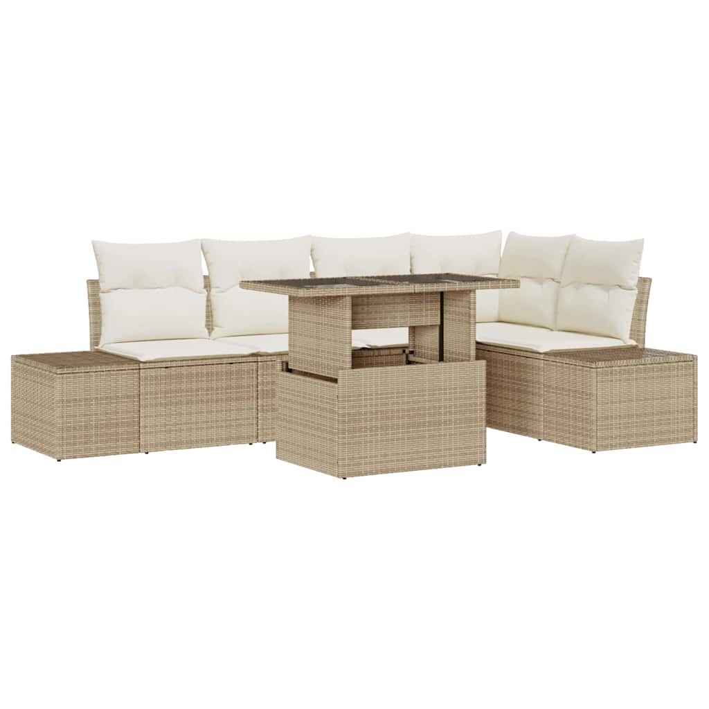 Garten-Sofa-Set mit Speicher 6 pcs Beige Poly Rattan