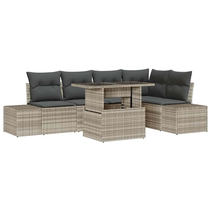 Garten-Sofa-Set mit Speicher 6 pcs Hellgrau Poly Rattan