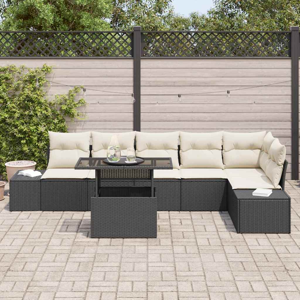 Garten-Sofa-Set mit Speicher 7 pcs Schwarz Poly Rattan