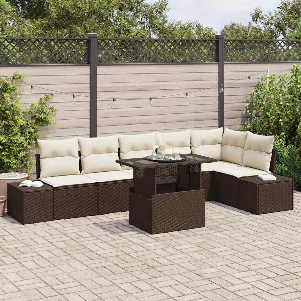 Garten-Sofa-Set mit Speicher 7 pcs Braun Poly Rattan