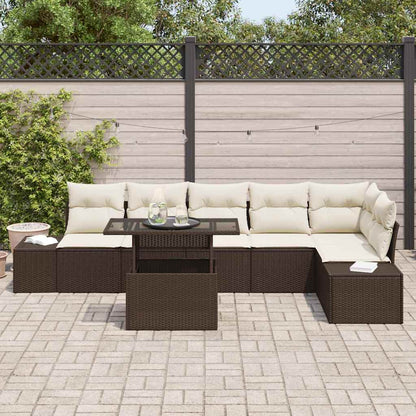 Garten-Sofa-Set mit Speicher 7 pcs Braun Poly Rattan