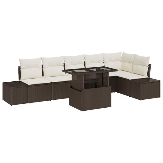 Garten-Sofa-Set mit Speicher 7 pcs Braun Poly Rattan