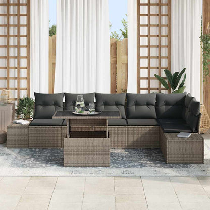 Garten-Sofa-Set mit Speicher 7 pcs Grau Poly Rattan