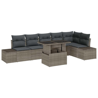 Garten-Sofa-Set mit Speicher 7 pcs Grau Poly Rattan