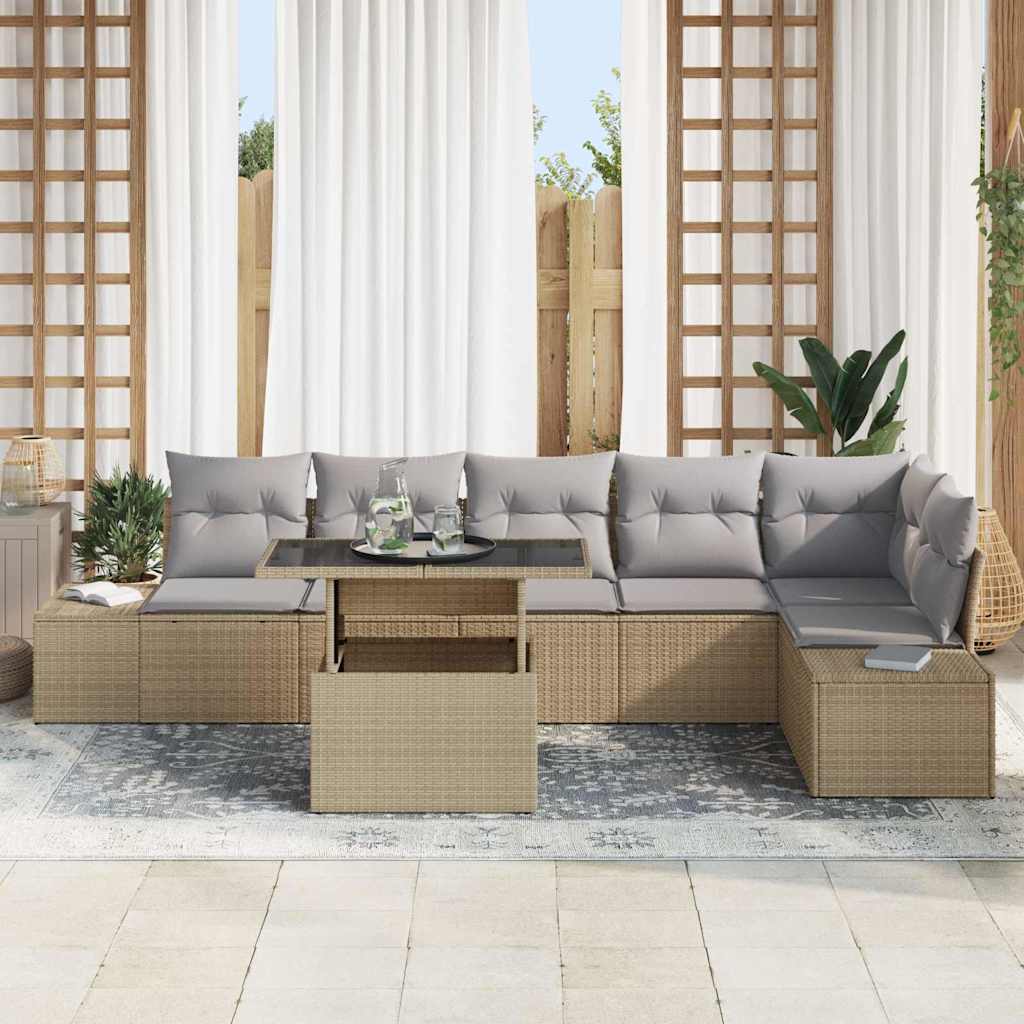Garten-Sofa-Set mit Speicher 7 pcs Beige Poly Rattan