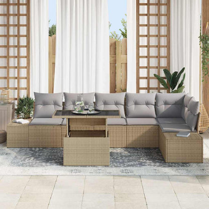 Garten-Sofa-Set mit Speicher 7 pcs Beige Poly Rattan