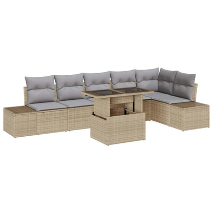 Garten-Sofa-Set mit Speicher 7 pcs Beige Poly Rattan