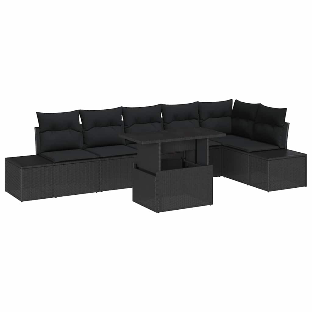 Garten-Sofa-Set mit Speicher 7 pcs Schwarz Poly Rattan