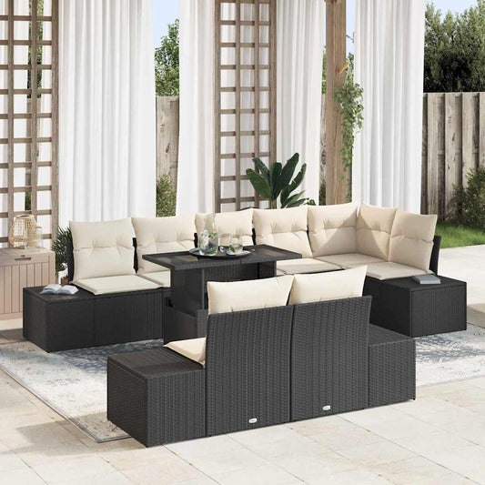 Garten-Sofa-Set mit Speicher 9 pcs Schwarz Poly Rattan