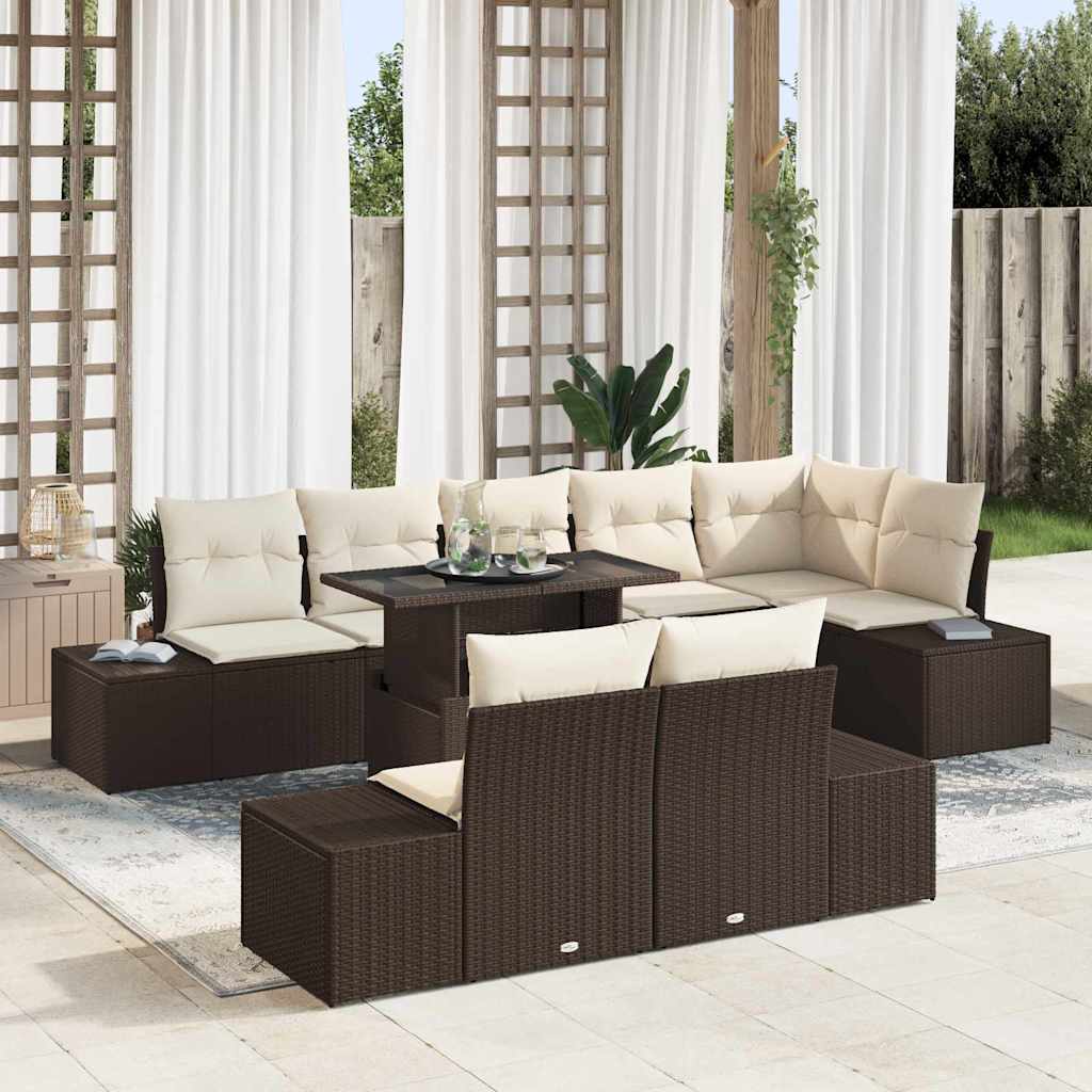 Garten-Sofa-Set mit Speicher 9 pcs Braun Poly Rattan