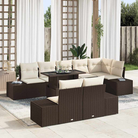 Garten-Sofa-Set mit Speicher 9 pcs Braun Poly Rattan