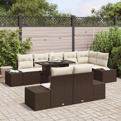 Garten-Sofa-Set mit Speicher 9 pcs Braun Poly Rattan