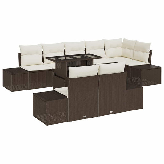 Garten-Sofa-Set mit Speicher 9 pcs Braun Poly Rattan