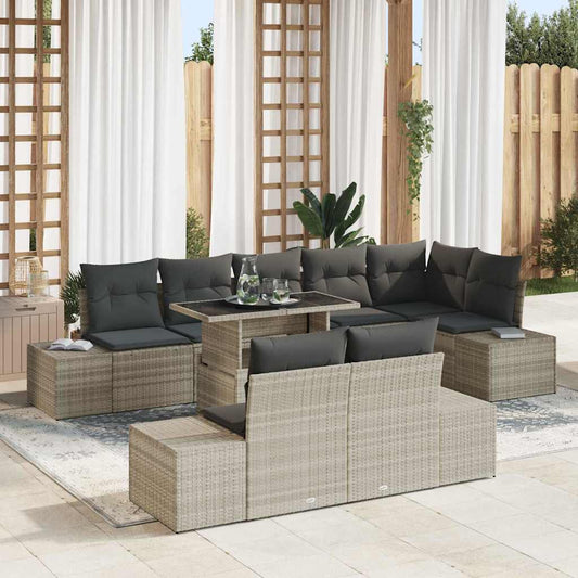 Garten-Sofa-Set mit Speicher 9 pcs Hellgrau Poly Rattan
