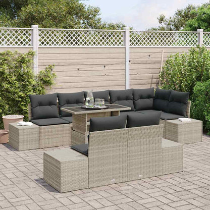 Garten-Sofa-Set mit Speicher 9 pcs Hellgrau Poly Rattan