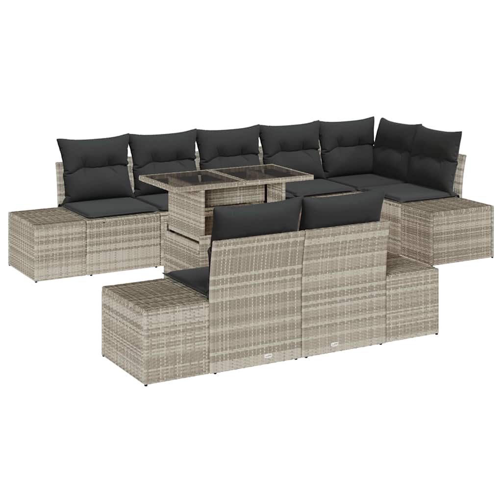 Garten-Sofa-Set mit Speicher 9 pcs Hellgrau Poly Rattan