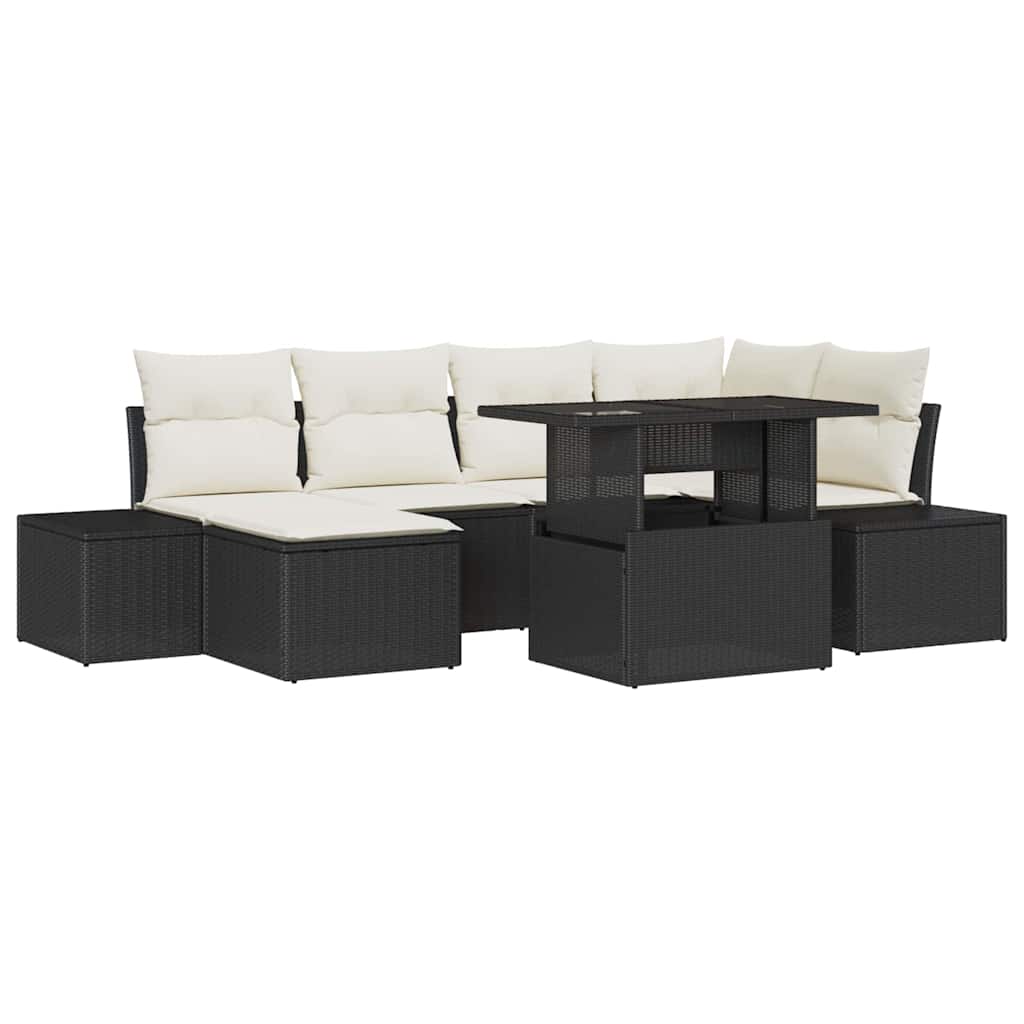 Garten-Sofa-Set mit Speicher 7 pcs Schwarz Poly Rattan