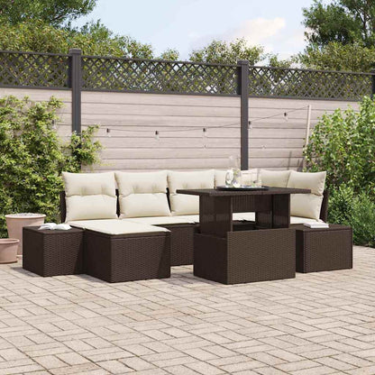 Garten-Sofa-Set mit Speicher 7 pcs Braun Poly Rattan