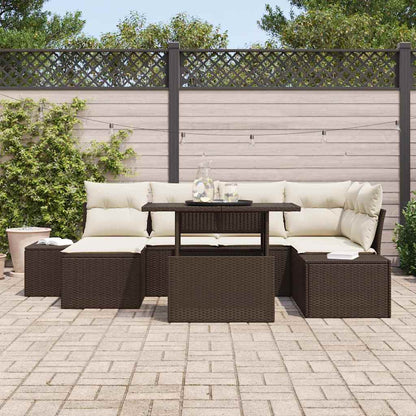 Garten-Sofa-Set mit Speicher 7 pcs Braun Poly Rattan
