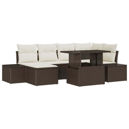 Garten-Sofa-Set mit Speicher 7 pcs Braun Poly Rattan