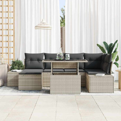 Garten-Sofa-Set mit Speicher 7 pcs Hellgrau Poly Rattan