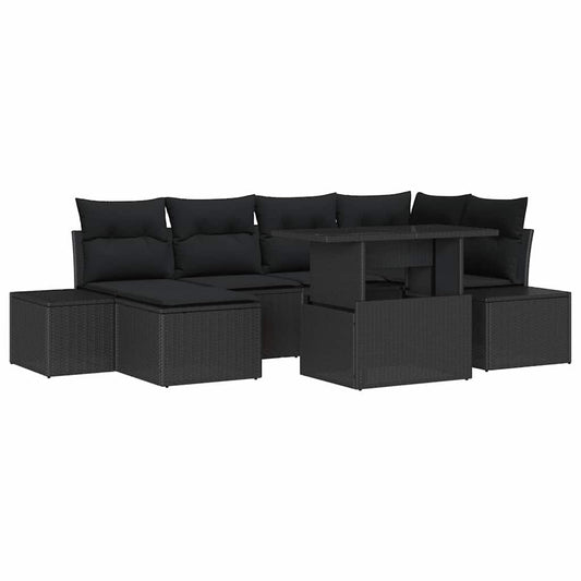 Garten-Sofa-Set mit Speicher 7 pcs Schwarz Poly Rattan