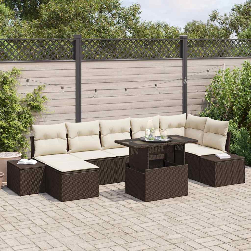 Garten-Sofa-Set mit Speicher 8 pcs Braun Poly Rattan