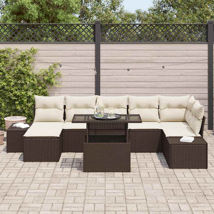 Garten-Sofa-Set mit Speicher 8 pcs Braun Poly Rattan