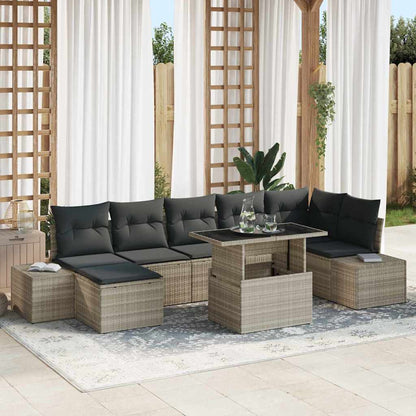 Garten-Sofa-Set mit Speicher 8 pcs Hellgrau Poly Rattan
